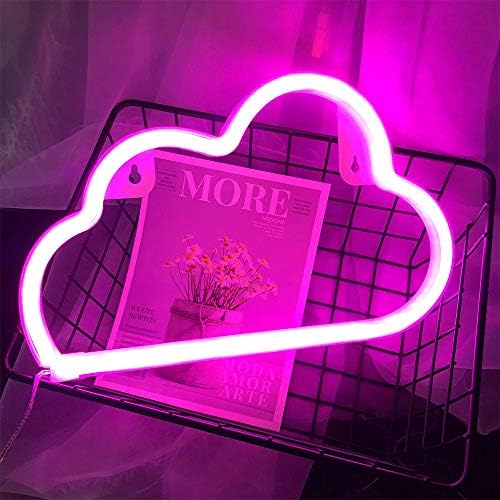 Енуоли розов облак во облик на неонски знаци LED неонски лесен wallиден декор батерија или USB напојувана ноќна ламба за дома, спална соба,