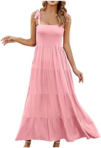 Фрагрн летен коктел фустан, женски моден солидна боја тркалезна врата на вратот Руфл ракав пролетен летен фустан