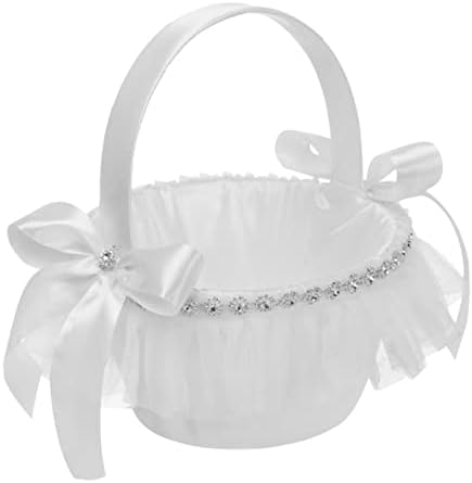 Абаодам 3 парчиња Пренослива Корпа За Цвеќе Невеста Цвет Девојка Платно Сатен Бело