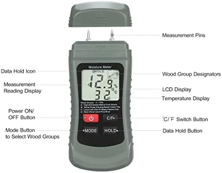 Genigw Wood Hilidur E Meter LCD Digital Tester Tester Tester Detector за истекување на вода 4 режими Температура на податоци