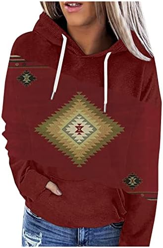 Oplxuo женски западни ацтеки етнички стил со џеб со џеб ретро геометриски принт со долги ракави за џемпери за џемпери за џемпери