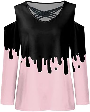 Женски долг ракав обичен пуловер плус големина V кошули со вратот тенок вклопена руно блузи печати џемпер на џемпери врвови