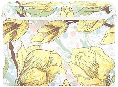 иневгого Магнолија Цвеќиња Канти За Складирање Со Капаци за Организирање Декоративна Калапибилна Корпа за Складирање Со Рачки