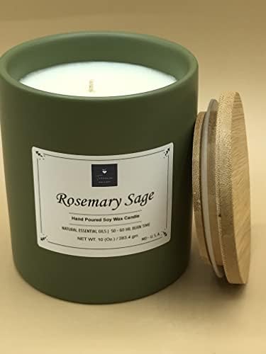 Свеќи Розмари мудрец миризливи | 10 мл. Соја свеќа природни есенцијални масла | Керамичка тегла од мудрец - високо миризлива | 48 ч.