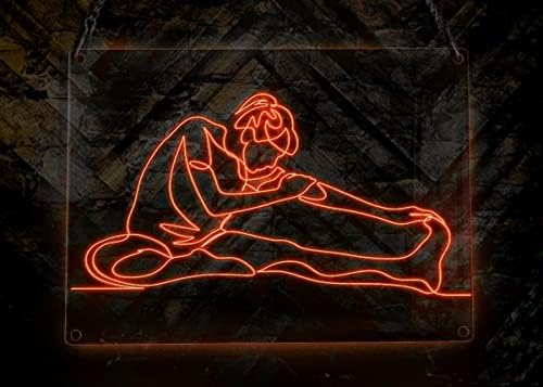 Womanена прави неонски знак за истегнување на нозете, спортска тема рачно изработена ел жица неонски знак за светло, homeидна уметност