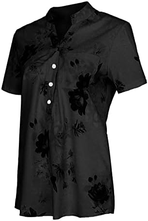 Копчиња со кратки ракави нагоре кошули за жени летни цветни врвови на блузи деловни обични кошула Blusas de Moda 2023