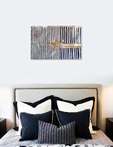 Амазон Бренд - Заврши сини ленти и злато пукнато платно печатење wallид декор, 45 x 30