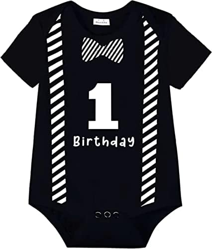 Wosixima бебе 1 -ви роденденска облека со каросерија со кутија за новороденче половина среќен роденденска забава облека врвови кошули подарок за момче