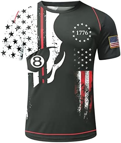 ЗДДО 4-ти јули маички за кратки ракави за мажи, лето патриотско ретро 1776 Американско знаме за печатење на мускули на екипаж на екипаж на екипаж