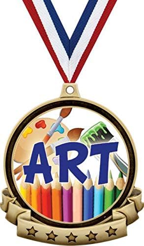 Медали за уметност-Награда За Златен Уметник Од 2,5 Инчи Вклучува Црвена Бела И Сина Лента За Вратот, Одлични Детски Уметнички Награди Премиер