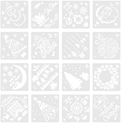Ханабас 16 парчиња Додатоци За Втиснување Божиќен Бележник Шаблон За Сликање Матрици Тематски Матрици Цртање САМОСТОЈНИ Шупливи Занаети