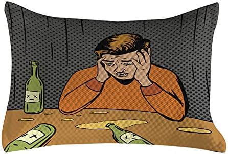 Амбезон стрип ватирана перница, илустрација со тематски алкохол со пијан човек и празни шишиња во дизајн на цртани филмови, стандардна обвивка