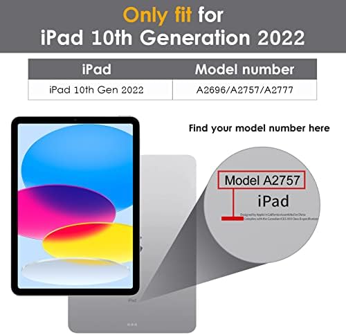 DTTO iPad 10 -та генерација кутија 10,9 инчи 2022, премиум кожна деловна фолио -штанд кутија сива боја со стилус пенкало сино