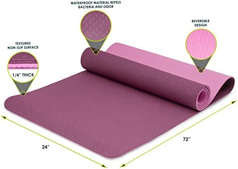 ProSourceFit Natura TPE јога мат 1/4 дебела, 72 долга, реверзибилна со перница со голема густина и текстура што не е лизгање, еко-свесна,