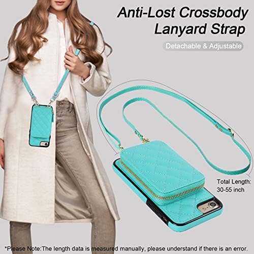 Bocasal Crossbody Паричник Случај за iPhone SE 2022/SE 2020/8/7, Рфид Блокирање Стп Кожа Патент Чанта Флип Капак, Kickstand Фолио Случај Картичка