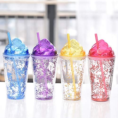 Флоралби модни секвенци 2-слој сладолед капаче за пиење чаша со вода со слама