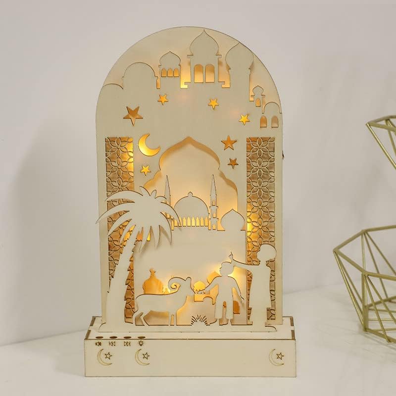 Синоиден приврзок Рамадан светла, Рамазан украси за дома 2023 година, 3Д дрвена Ејд Мубарак декор виси предводена светлина, месечина