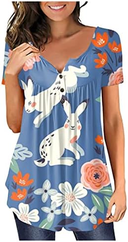 Xipcokm Среќни велигденски маички за жени зајаче јајца печати туничен врвен лабава лесна маица маица мека удобна христијанска кошула