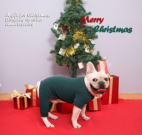 Сихиен кучиња пижами за големи кучиња, зимско топло комбинезон за кучиња за девојчиња, Божиќна забава со чешлано памук термички ПЈ, празно зелени џеми XL
