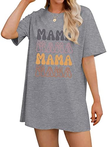 Sleity Mame Mama Burtive Guessive Graphic Tees за жени лабави се вклопуваат летни блузи, обични мама врвови