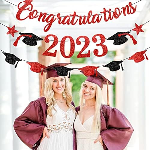 Честитки Дипломиран 2023 Честитки Банер Црвено Црно Дипломирање Украси 2023 Класа На 2023 Дипломирање Украси