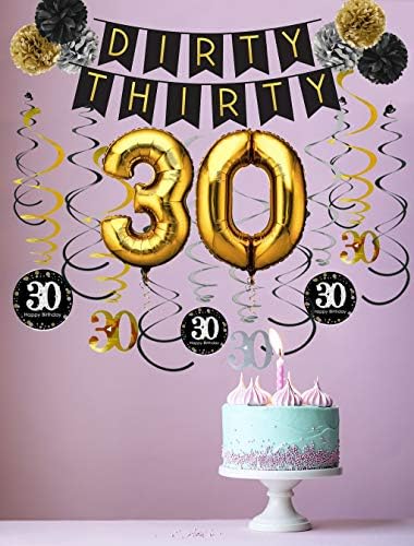 Валкани Триесет Банер со Пом Пом 30 Ти Блескави Висечки Стримери 30 Години Балони за 30 Ти Среќен Роденден Украси Пакет