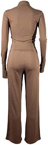 Shengxiny есенски облеки за жени моден обичен ракав за ракав на врвови + цврсти широки панталони за нозе Две парчиња комплети