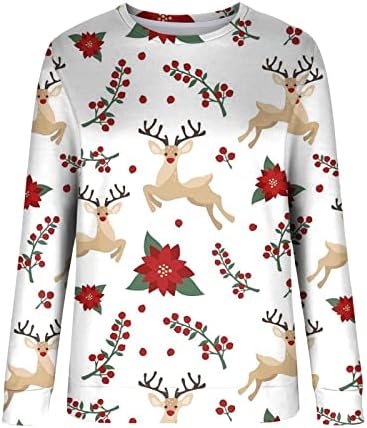 Женски есен модни врвови обични џемпери без аспиратор Божиќно печатење пулвер, џемпер за џемпери, светло женска маичка