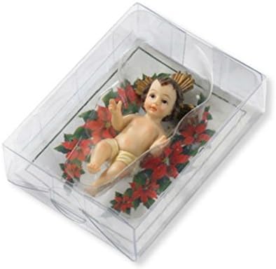 Бебе Исус Фигура со картичка за приказни - Кукла од смола за религиозна Божиќна сцена или приказ на табелата, 3,5 инчи