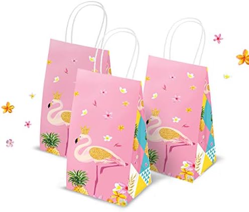 Радосни играчки Фламинго Гуди торби со рачка 16 компјутери - Совршени за партиски третмани, бонбони, фаворити, подароци | Тропска,