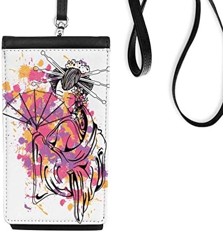 Јапонска култура точка боја гејша телефонска чанта чанта што виси мобилна торбичка црн џеб