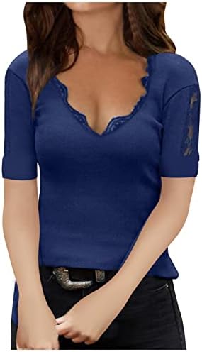 Зимска есенска чипка кошула женски краток ракав 2023 година од рамото vneck скромна топла лента за основни врвни врски за дами