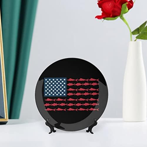 Американско знаме риболов смешна коска Кина Декоративна чинија тркалезни керамички плочи занает со приказ за украси за внатрешни работи