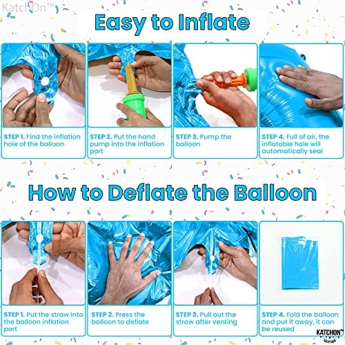 Katchon, Blue 4 балон број - огромен 50 инчи, Helium поддржан | Фолија сини 4 -ти роденденски балони за резерви за 4 -ти роденден | Сини 4 -ти роденденски украси за момчиња | Број 4 го