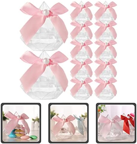 Кутии со бонбони во форма на дијаманти во форма на ipetboom 12 парчиња чисти пластични свадбени кутии за пополнување бонбони тегла