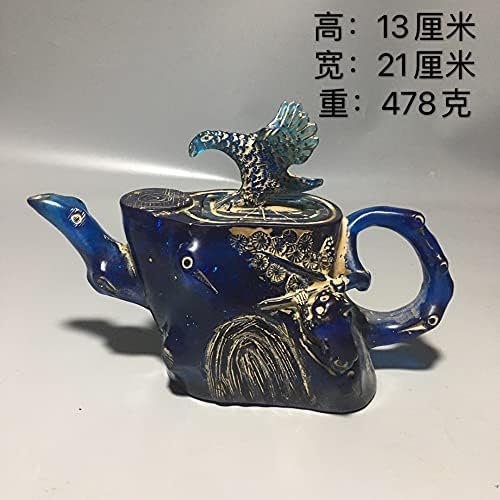 Yuzhecrafts Кина Сина килибарска орел статуа чајник занаети со мушка чај со вода сад за домашно декорација на десктоп