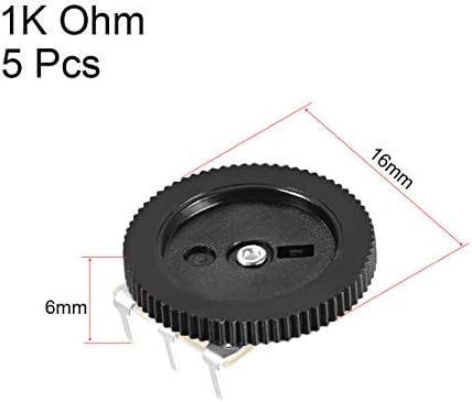 Поентиометар за бирање на тркалото UXCELL 1K OHM за контрола на прекинувачот за аудио стерео волумен 16x6mm 5 парчиња