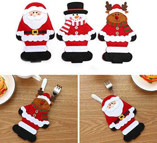 Party Kindom 6pcs Божиќна секач и вилушка торба Дедо Мраз снежен човек елк кујнски прибор за јадење прибор за јадење џебови Божиќни масички