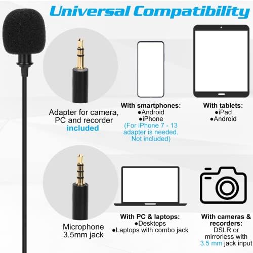 Професионална оценка лавалиер лапел микрофон за TCL 20 SE компатибилен со iPhone телефон или блогирање на фотоапарати со блогирање
