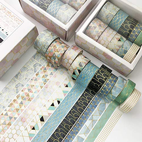 Longslong Washi Tape Set 10 Rolls маскирање лента цветна златна декоративна хартија лента за уметност за белешки, занаети за DIY, материјали