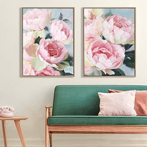 Рамка за розово цветни wallидни уметности - розово цветно платно wallид декор пастелно побојни букети уметнички дела со текстура за спална соба