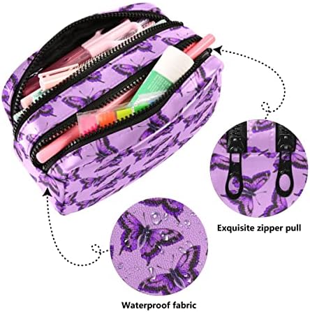 Кожна торба со молив од Mnsruu со 2 прегради за патенти, виолетова пеперутка женска девојка со молив, молив за молив, водоотпорна тоалетна