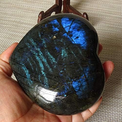LGW кристал природен редок Blu-ray лабрадорит срцев месечина, природни камења и минерали, заздравуваат кварц + база на дрво