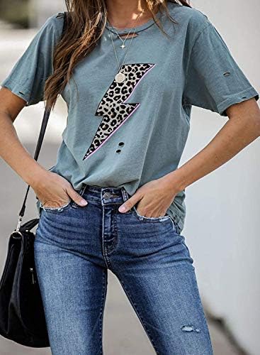 Infitty женски основни графички маички случајни летни кратки ракави кошула блуза молња леопард печатење врвови туника