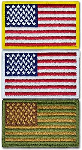 Тактичко знаме на САД извезено лепенка 3 парчиња, Американско знаме Воен униформа на САД во САД, воена униформа, големина 3 × 2 инчи