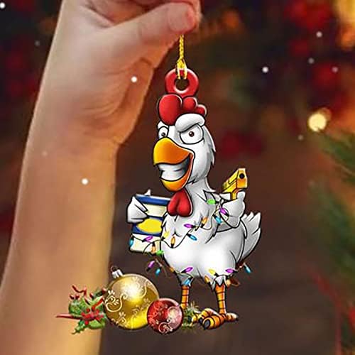 Неверојатни Божиќни пилешки акрилик рамен приврзок Божиќ Декорација за декорација Пендиан Божиќ домашен автомобил ранец приврзок