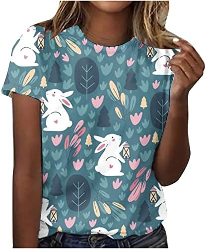 Women'sенски краток ракав Велигденски печатени маица за велигденски јајца удобни обични врвови за тинејџерски девојки летни екипаж маички