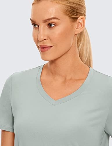 Crz јога женски пима памук кошули со краток ракав со маици со вратот, обични тренинзи за вежбање теретана облека