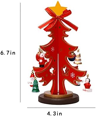 Ајдфн Дрвена мини новогодишна Божиќна декорација на Божиќна декорација со сувенир 6.7in Декорација на одмори за одмор затворено, црвено