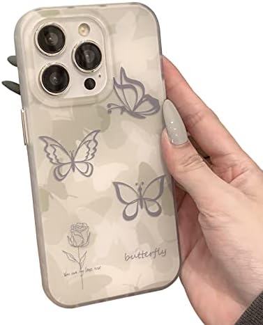 Ајлин Пеперутка Телефон Случај за iPhone 13 Pro Max, Симпатична Корејски Темно Виолетова Линија Роза Пеперутка Шема Телефон Покритие